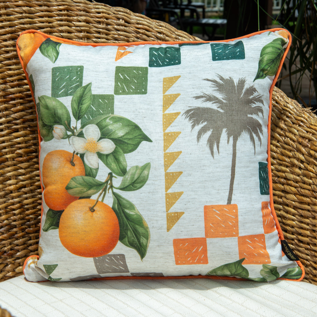 Capa Almofada Externa Garden Linho Laranjas c/ Cordonê