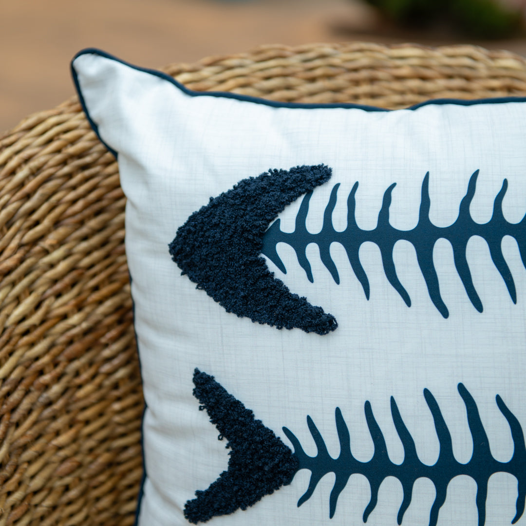 Capa Almofada Náutica Branca Azul Bordada c/ Cordonê 50x50