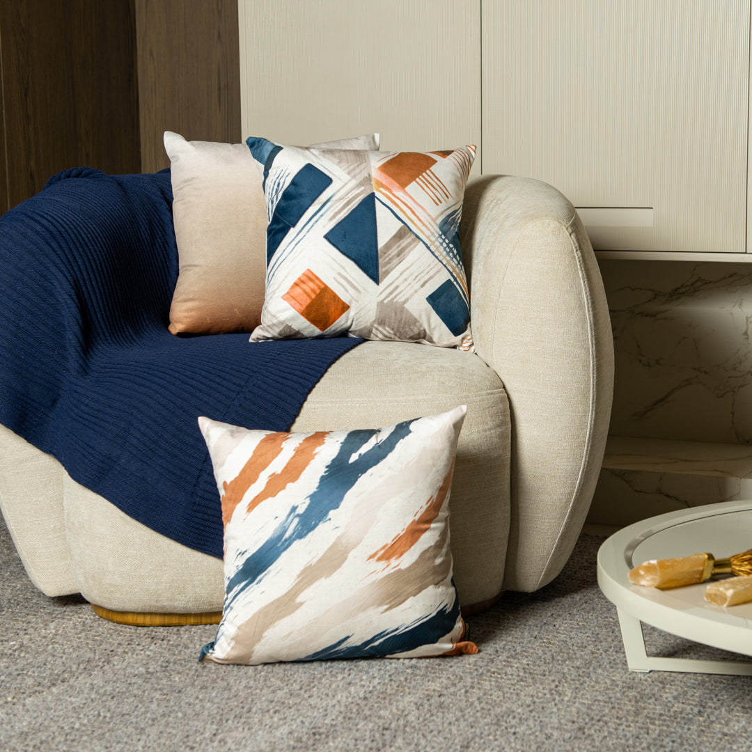 Capa Almofada Veludo Azul e Terracota 43x43cm