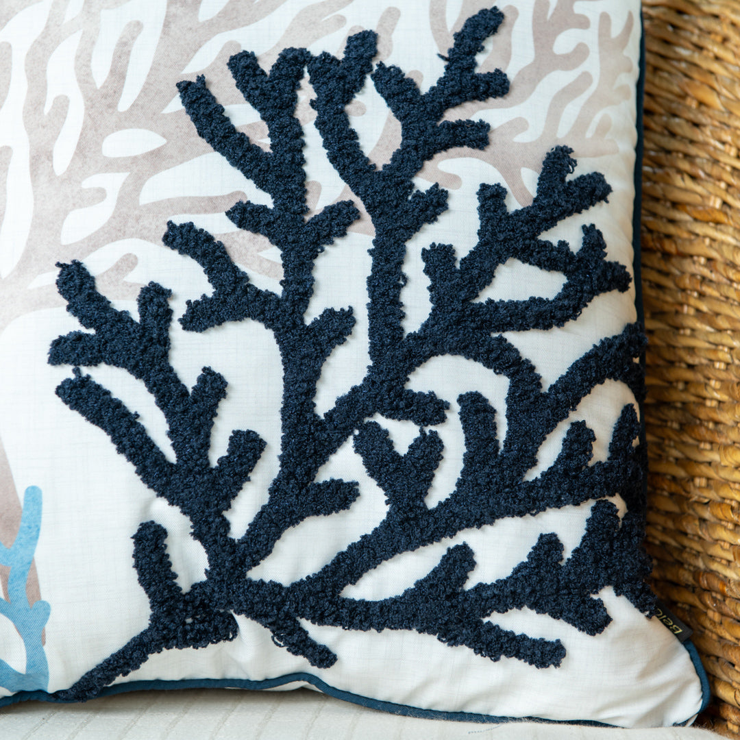 Capa Almofada Náutica Azul Branca Bordada-Cordonê 50x50