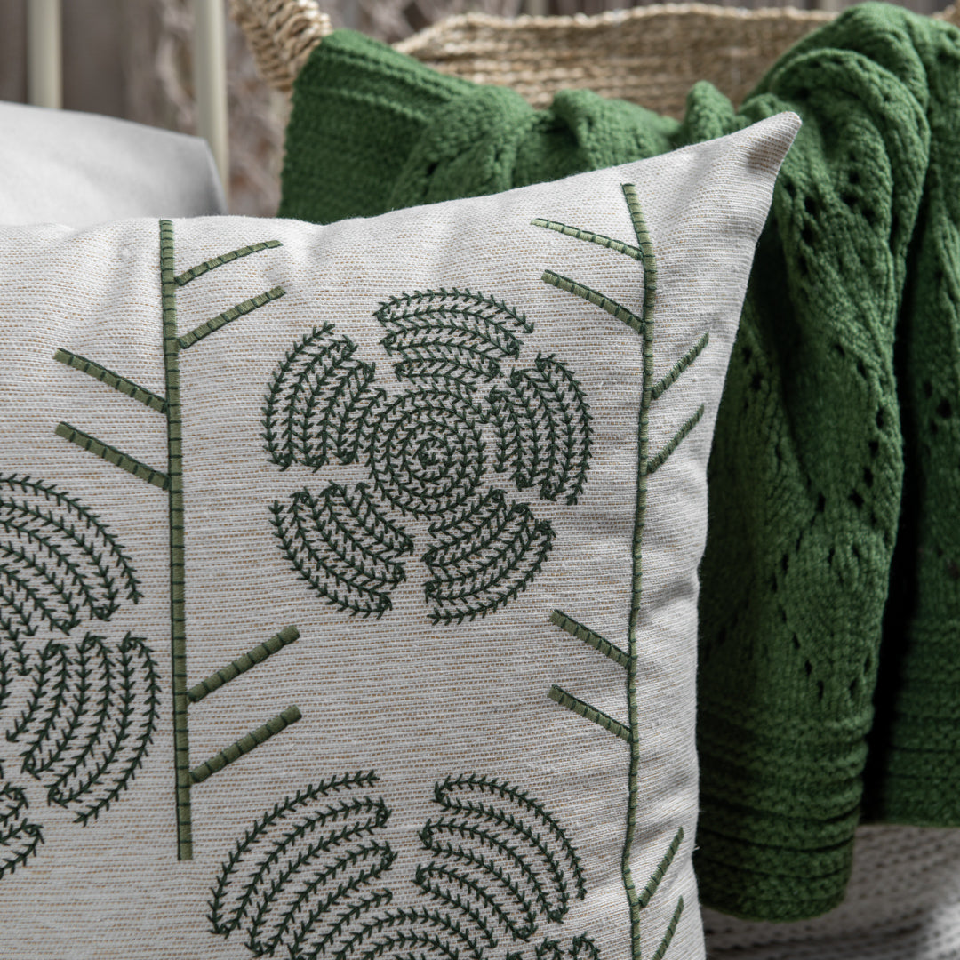 Capa Almofada cor Linho Bordada Verde 50x50cm Concept
