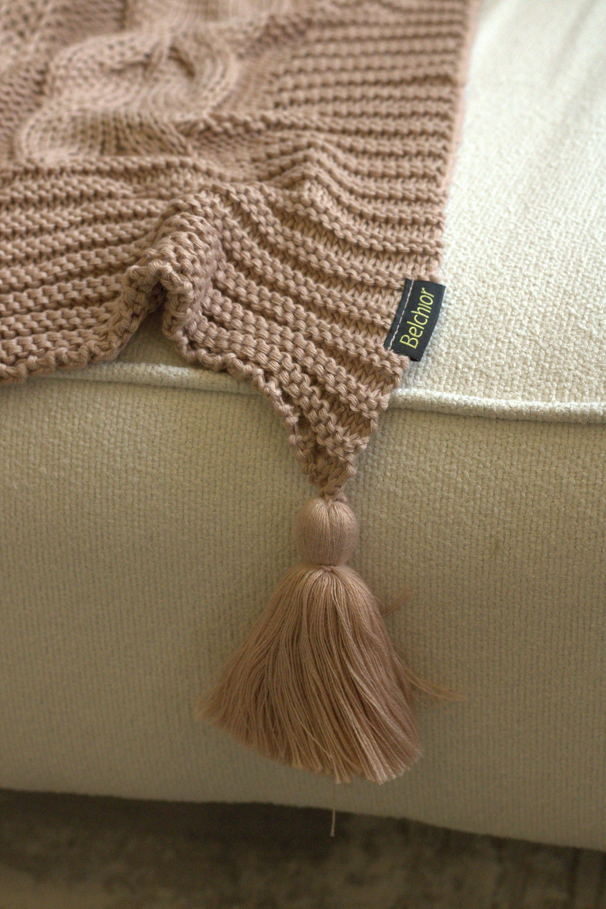 Manta Peseira de Tricot Rosê 90x180 cm com Tassel - Trançada