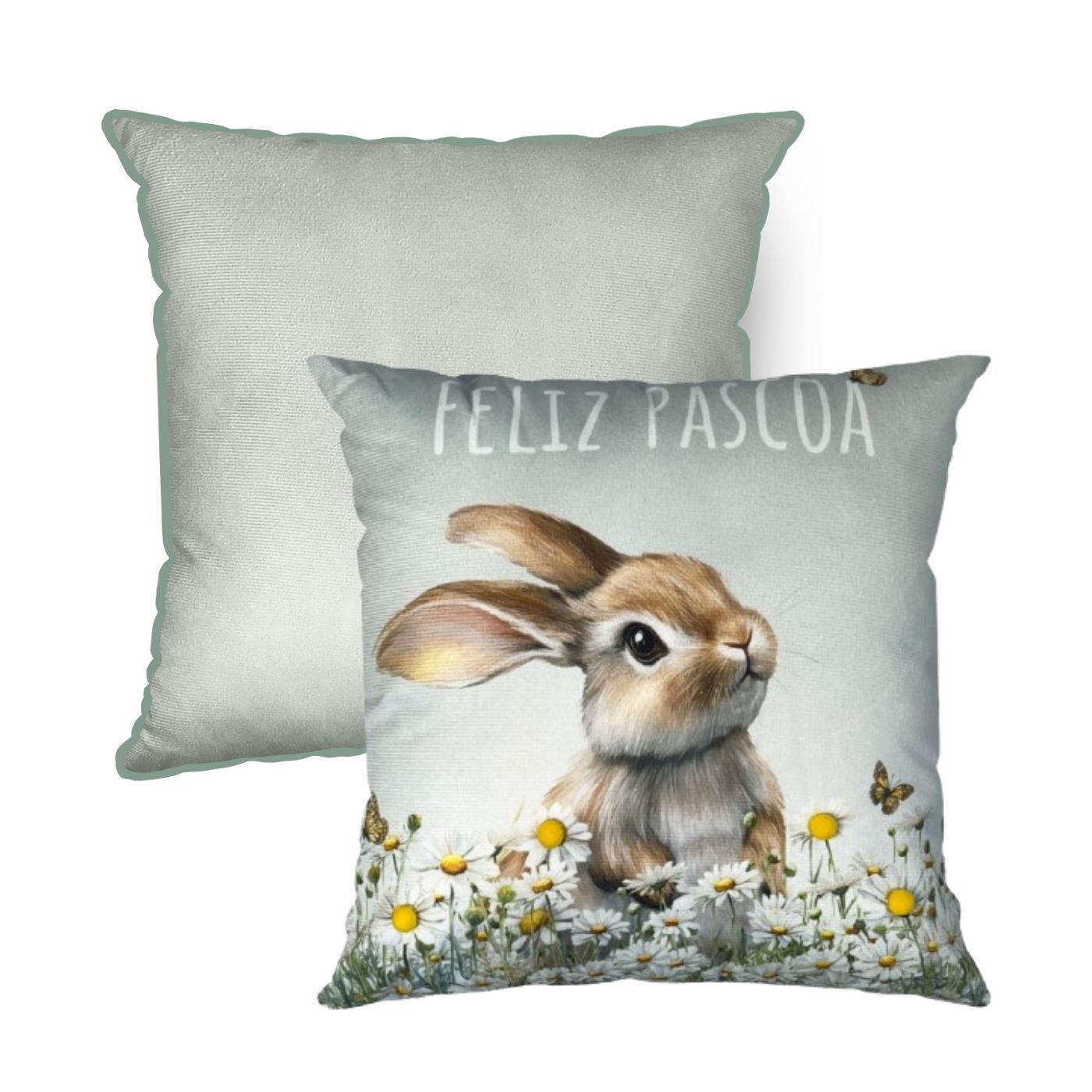 Kit 2 Capas de Almofada Aveludada Páscoa - Margaridas c/ Pompom 43x43cm