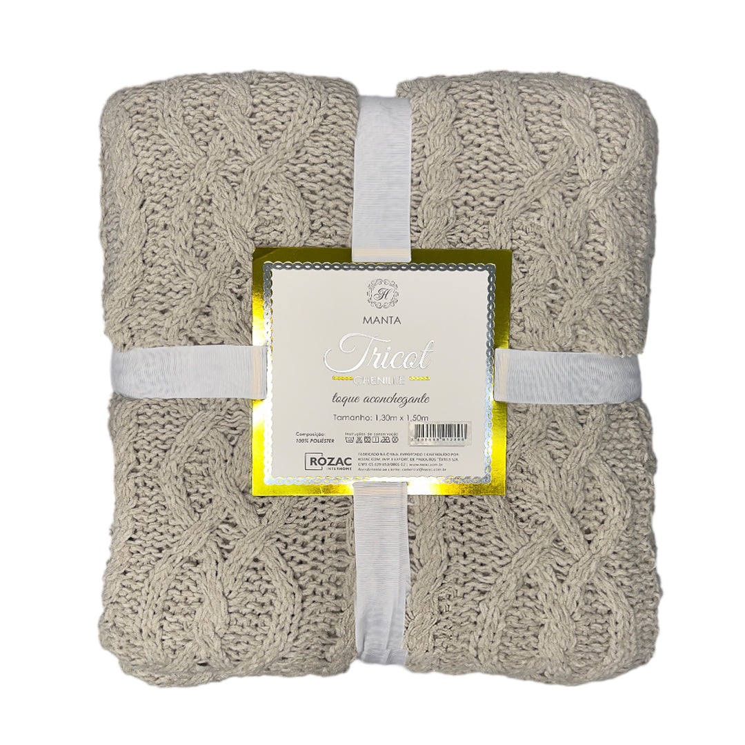 Manta Tricot Trançada Bege 130x150 cm - Chenille