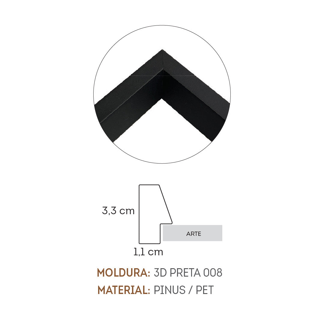 Quadro Abstrato Losango com Vidro Moldura 3D Preta - Médio 50x70cm