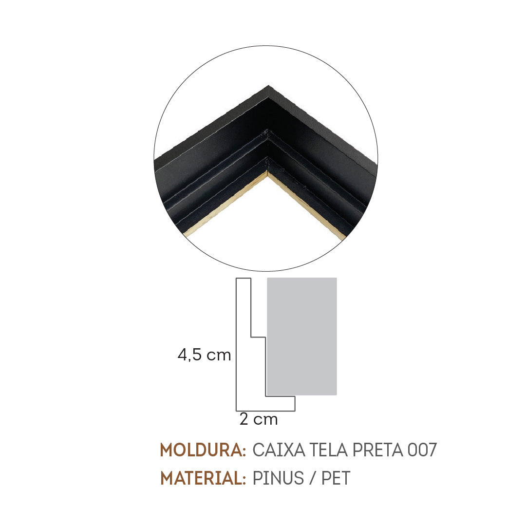 Quadro Abstrato Cinza Tela em Tecido Moldura 3D Preta - Médio 60x60cm