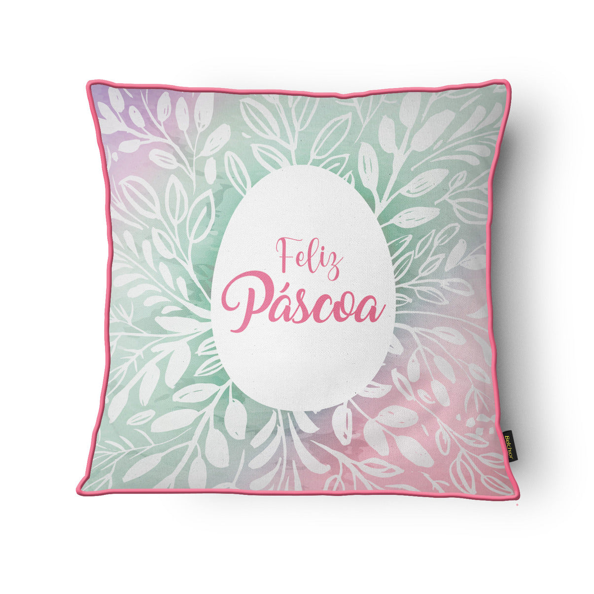 Capa Almofada Aveludada Bordada Ovo Feliz Páscoa 43x43cm