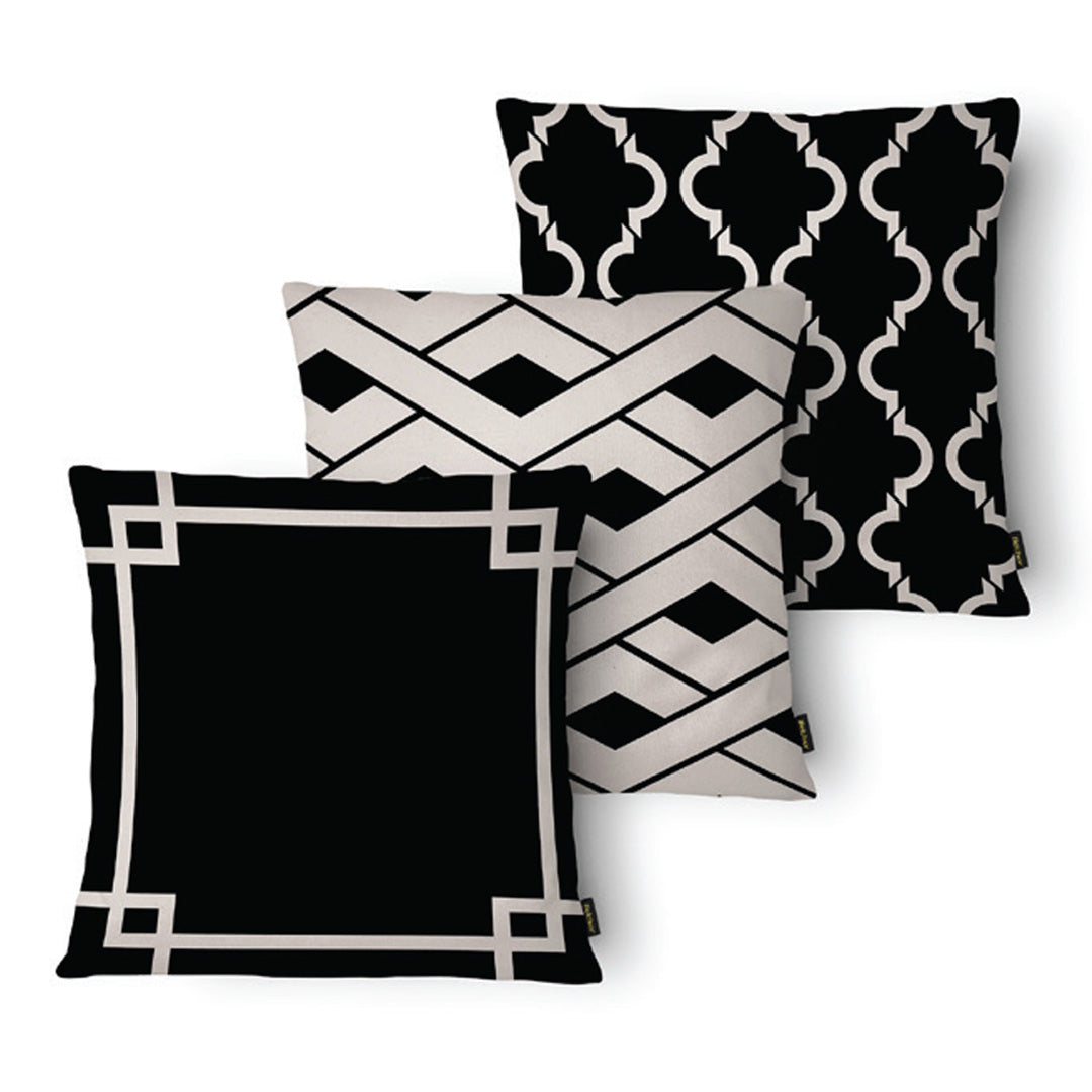 Kit Capas Almofada Luxo Preta e Branca Geométrica Quadrada