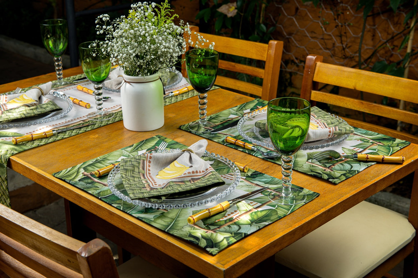 Kit 2 Guardanapos Linho Bananas 40x40 + 2 Argolas