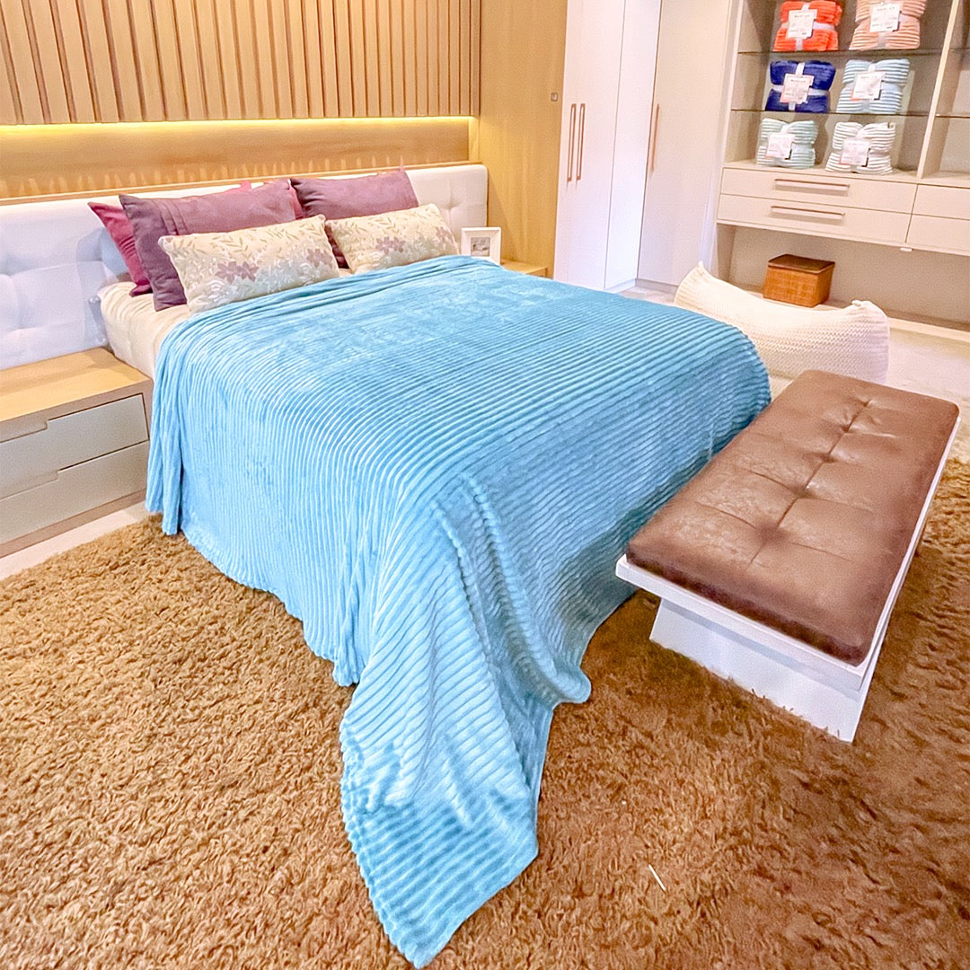 Manta Canelada Cobertor Fleece Veludo Casal Luxo 180x230cm