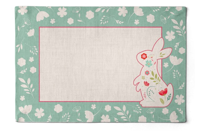 Kit 2 Jogo Americano Verde Coelho Páscoa Aveludado 48x31,5cm