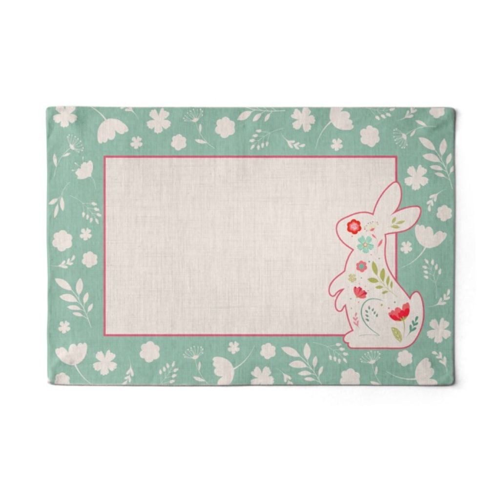 Kit 2 Jogo Americano Verde Coelho Páscoa Aveludado 48x31,5cm