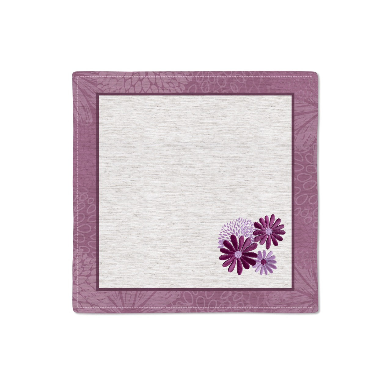 Kit 2 Guardanapos Linho Bordado Floral 40x40 + 2 Argolas