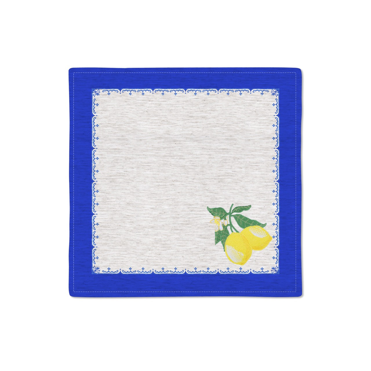 Kit 2 Guardanapos Linho Bordado Limão 40x40 + 2 Argolas