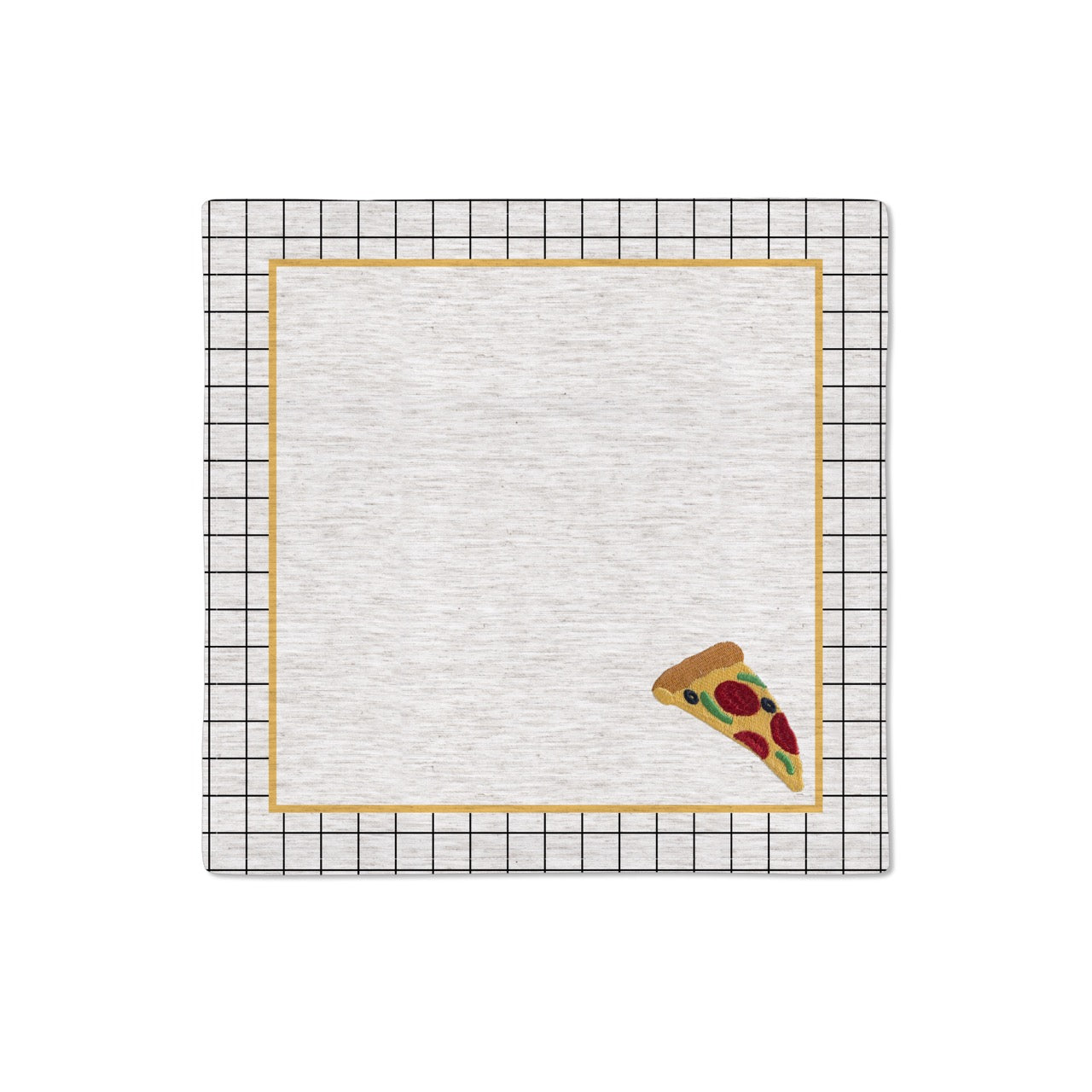 Kit 2 Guardanapos Linho Bordado Pizza 40x40 + 2 Argolas