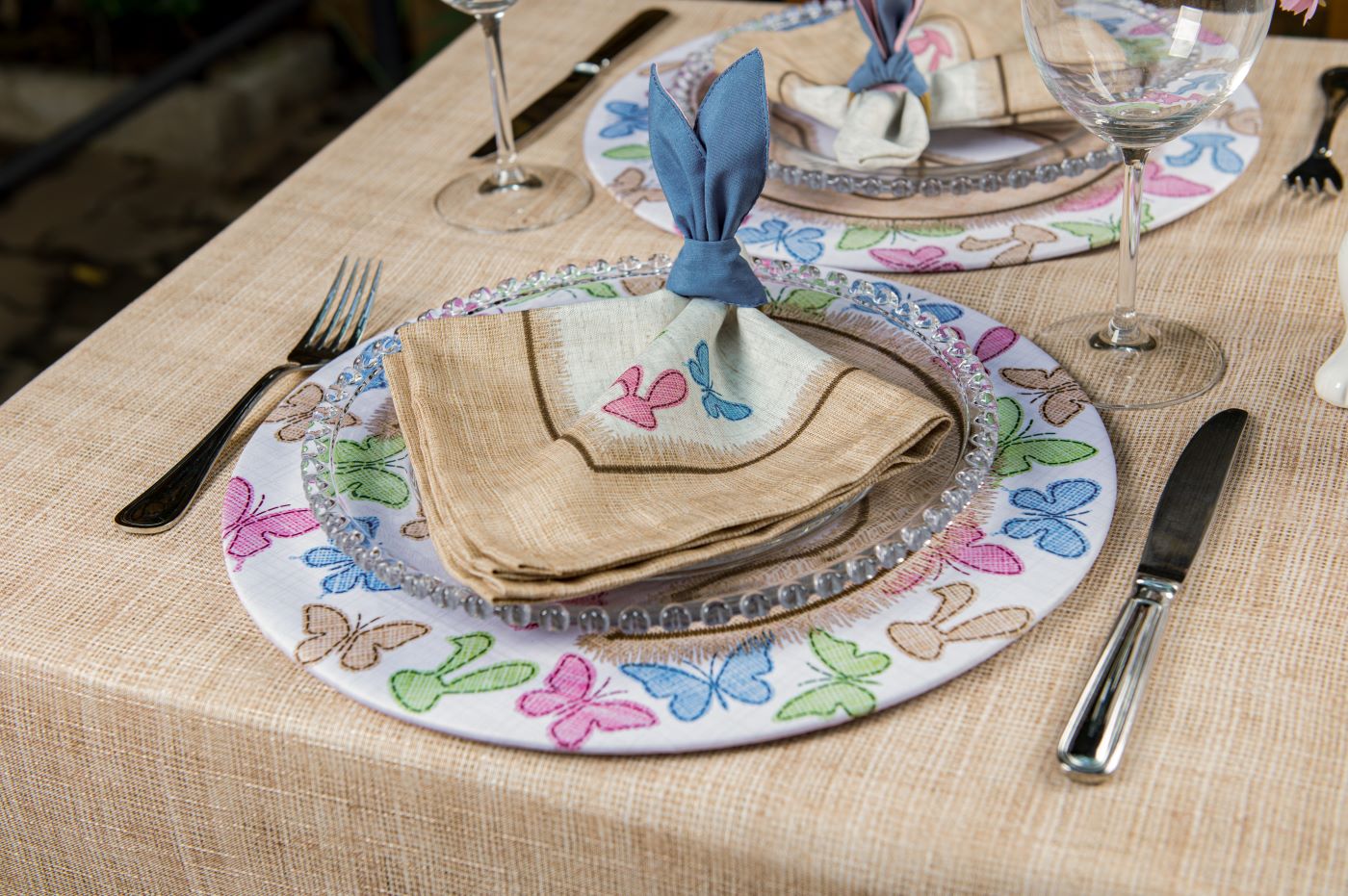 Kit 2 Guardanapos Páscoa Branco Bege Linho 40x40 + 2 Orelinhas