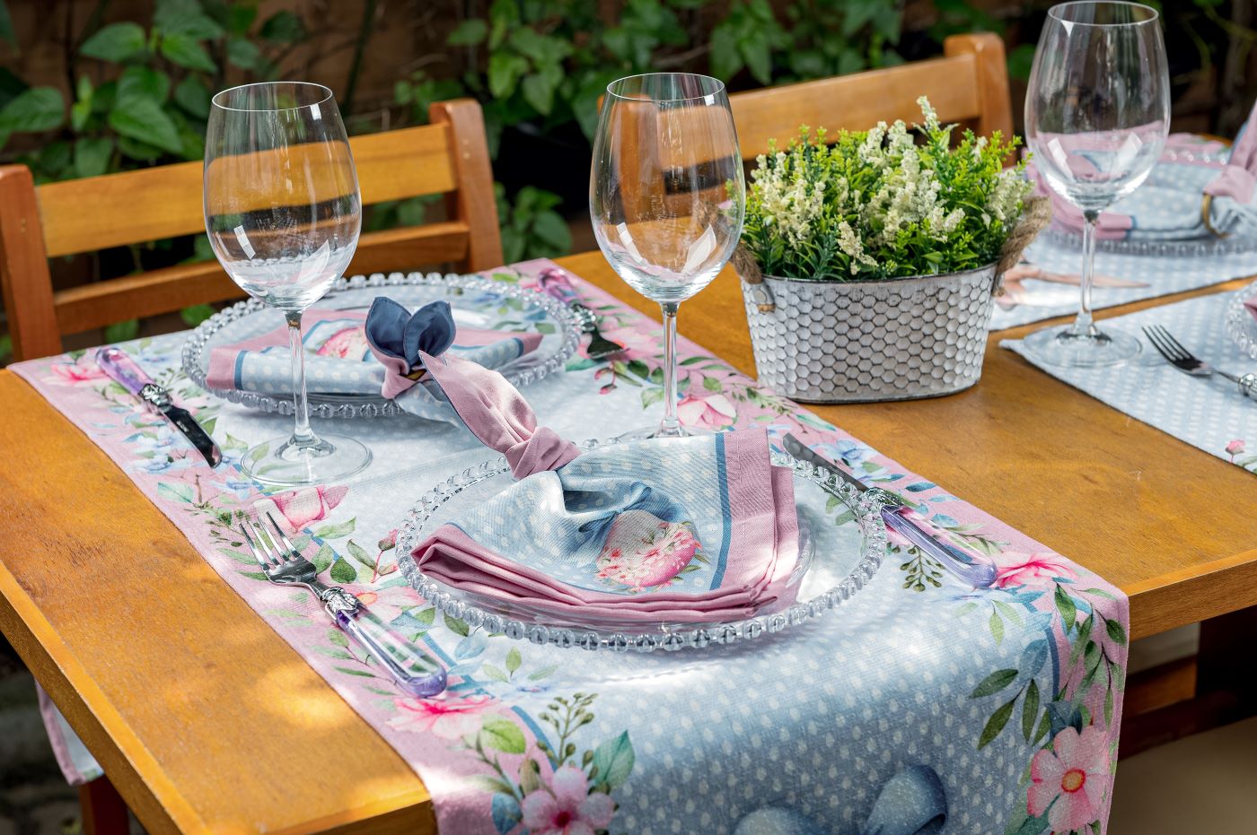 Kit 2 Guardanapos Páscoa Azul Rosa Poá Linho 40x40 + 2 Orelinhas