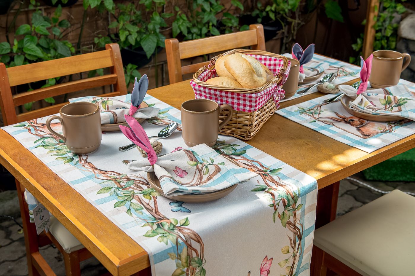 Kit 2 Guardanapos Páscoa Ramos Xadrez Linho 40x40 + 2 Orelinhas