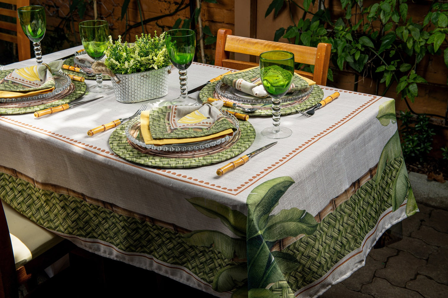 Toalha de Mesa Retangular Bananeiras 8 Lugares 140x270