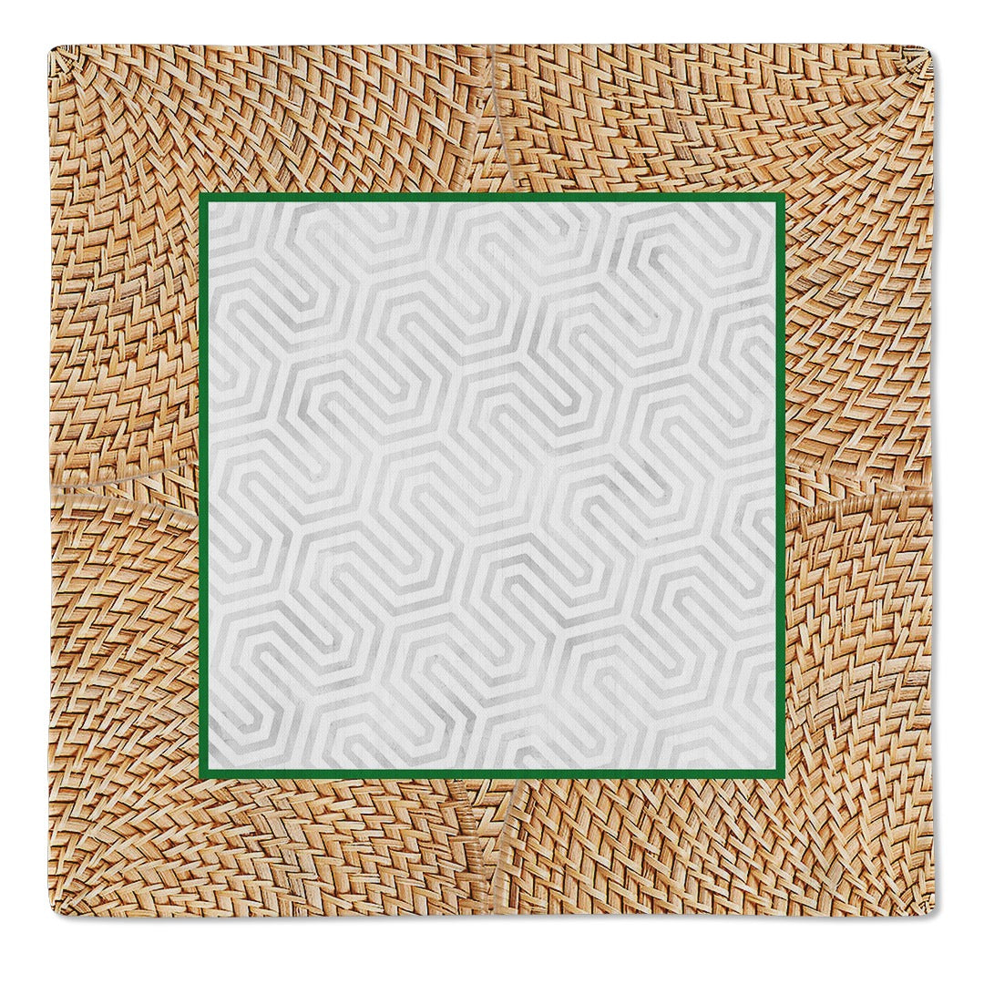 Kit 2 Guardanapos Linho Artesanato 40x40 + 2 Argolas