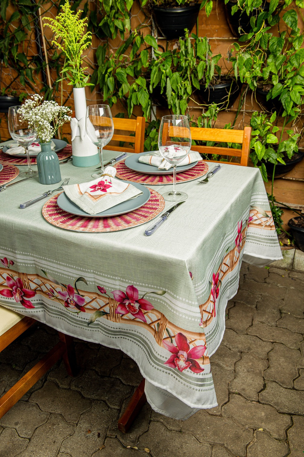 Toalha de Mesa Quadrada Orquídeas 4 Lugares 140x140
