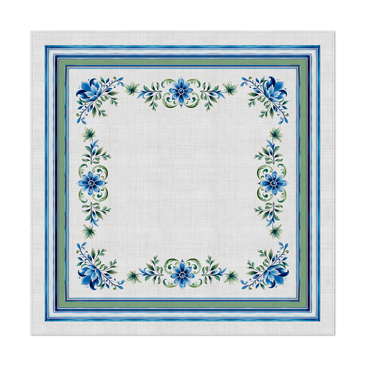Toalha de Mesa Quadrada Floral Azul 4 Lugares 140x140