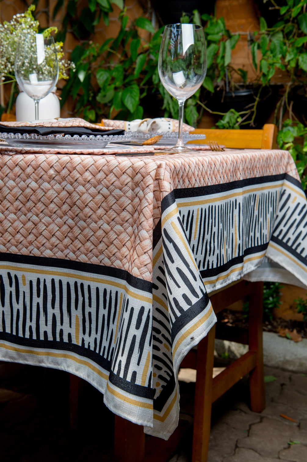 Toalha de Mesa Retangular Bogolan África 8 Lugares 140x270