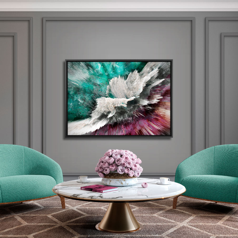 Quadro Abstrato Cores com Vidro Moldura 3D Preta - Médio 90x60cm