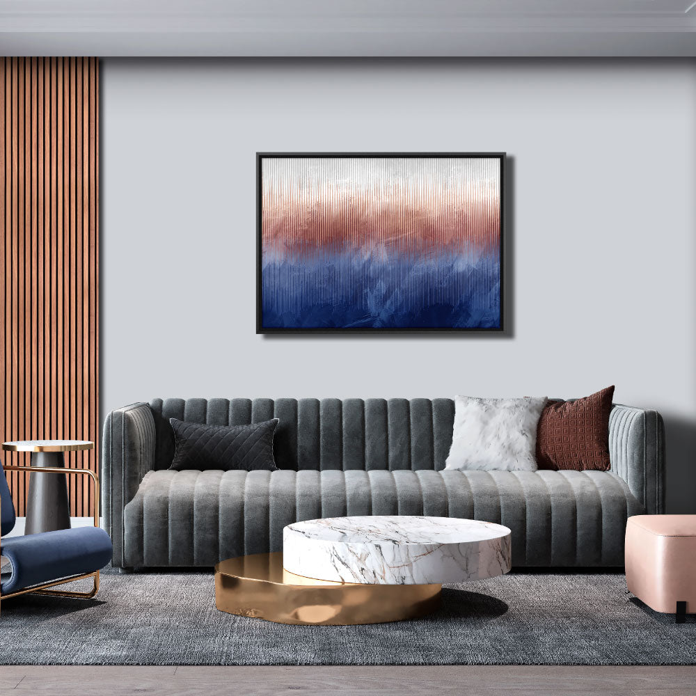 Quadro Abstrato Azul com Vidro Moldura 3D Preta - Médio 90x60cm