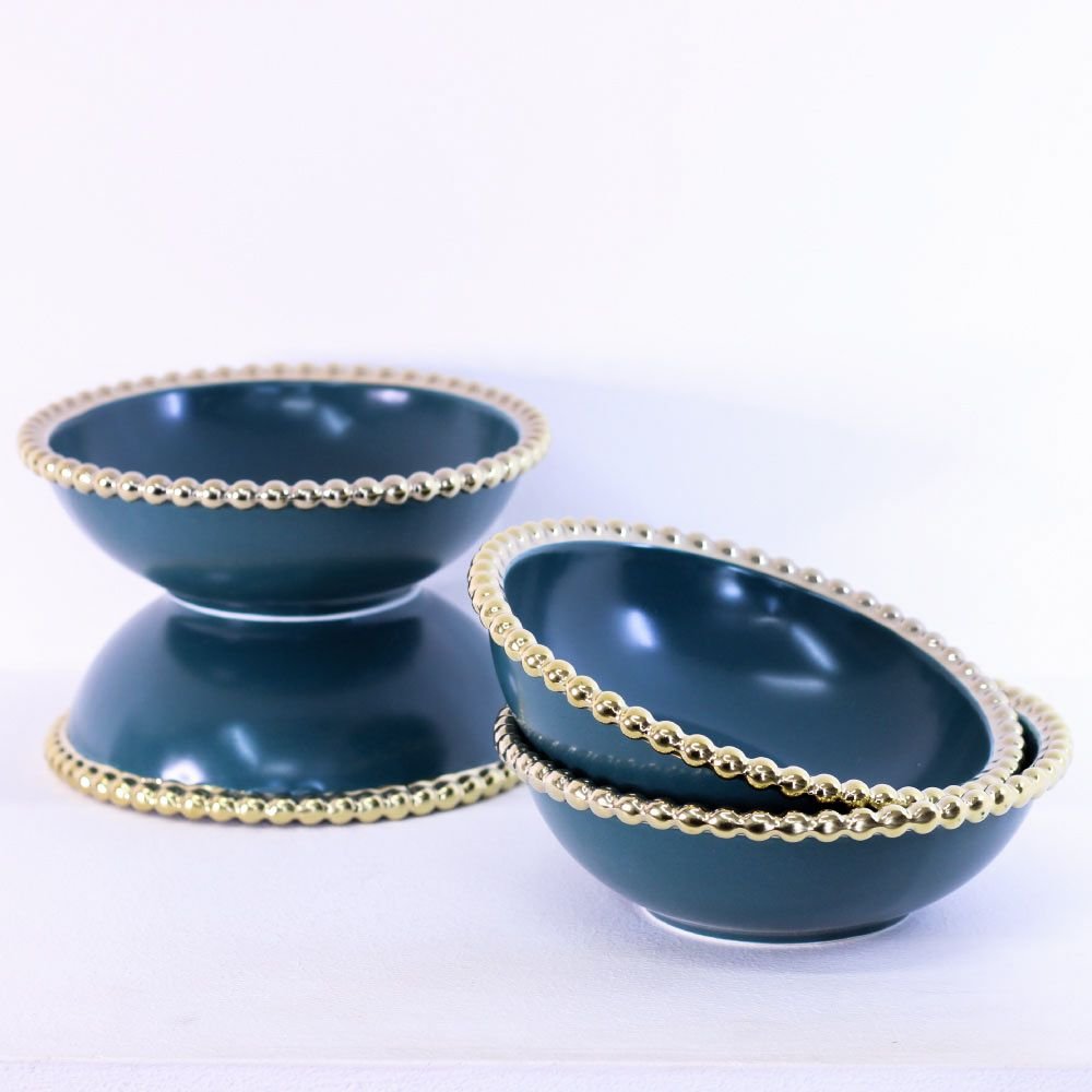 Bowl Verde Borda Dourada