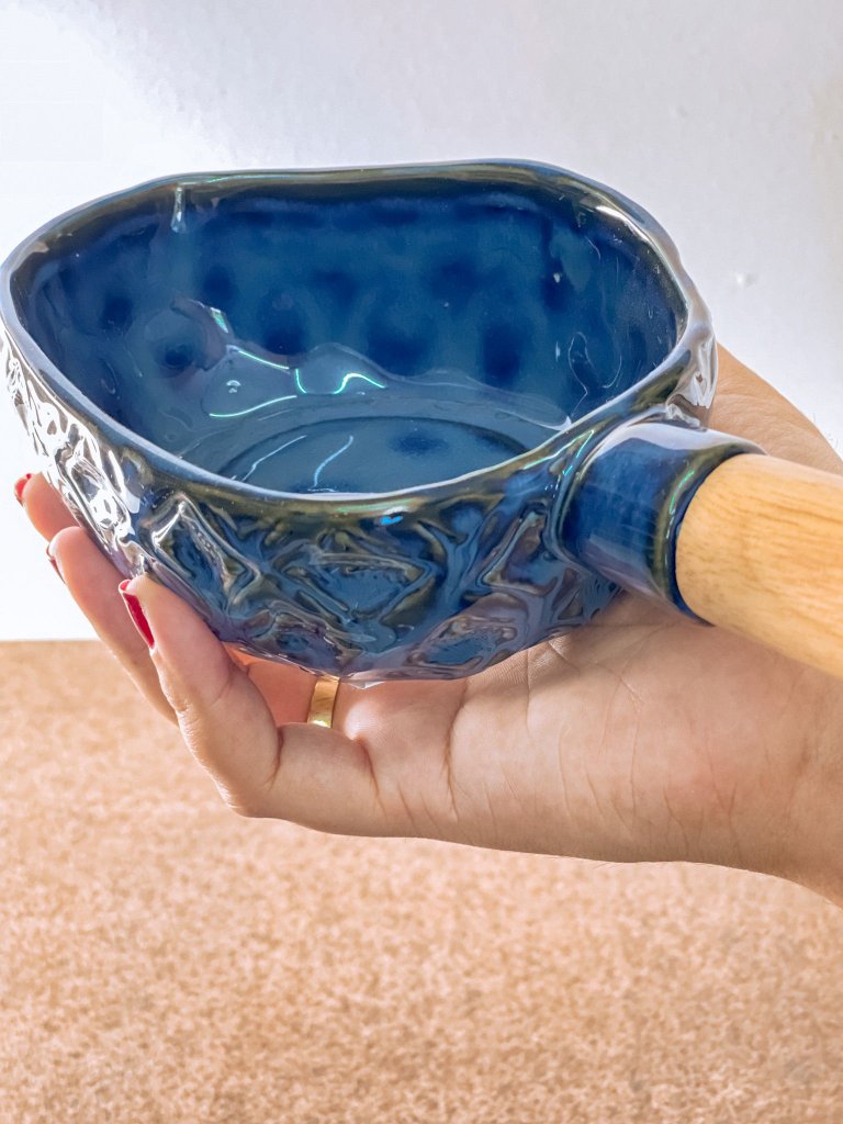 Bowl Azul Com Cabo de Bambu