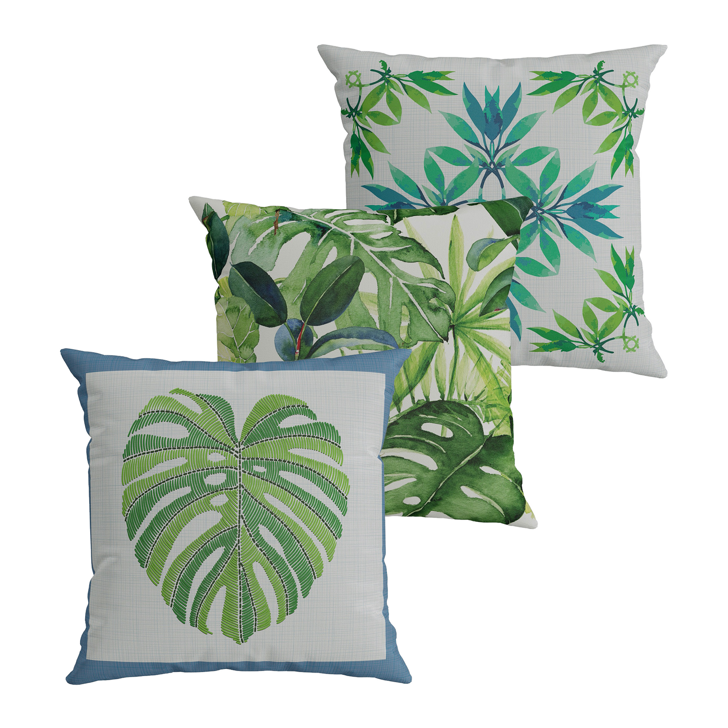 Kit Capa Almofada Verde Folhagem Área Externa Quadrada Outdoor