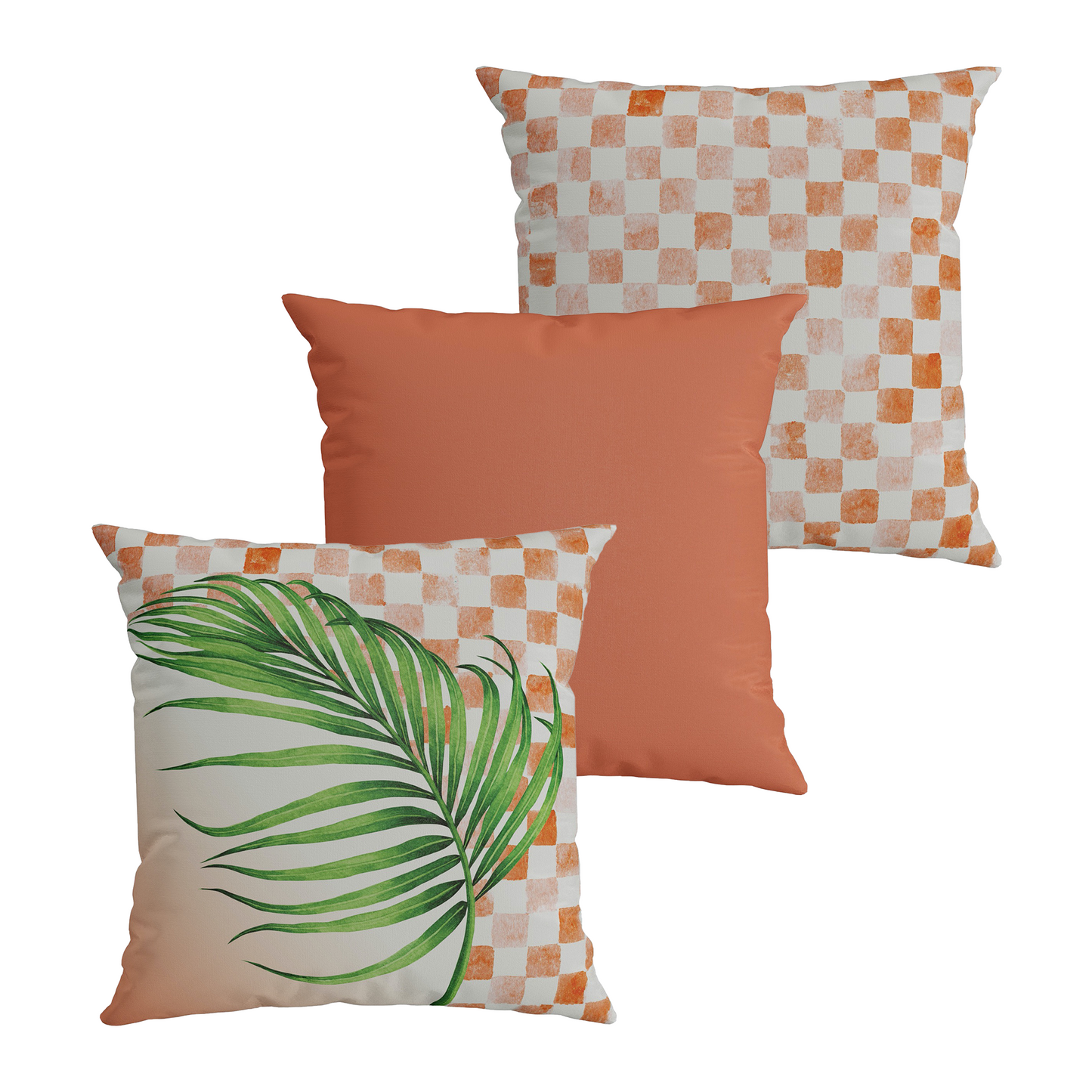 Kit Capa Almofada Laranja Quadriculado Área Externa Quadrada Outdoor