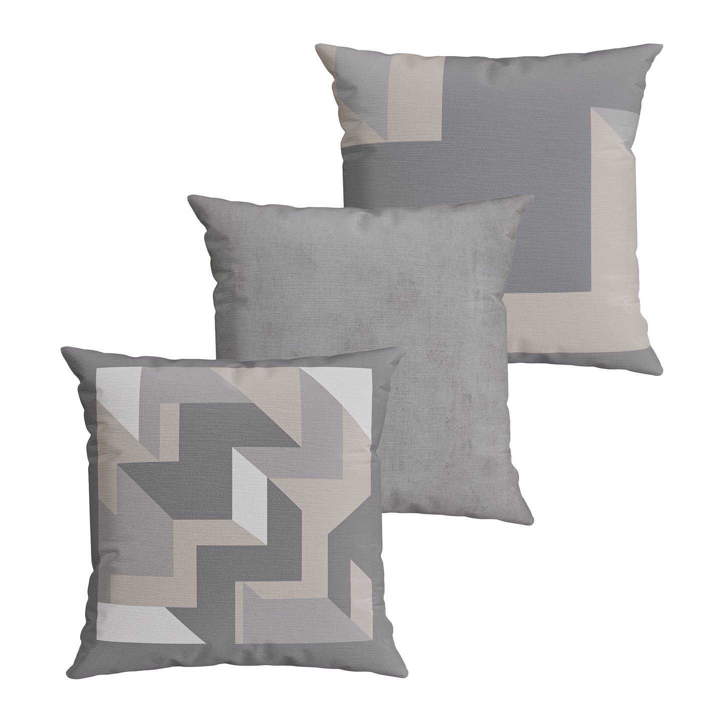 Kit Capa Almofada Aveludada Cinza Geométrico Leve Canelado Quadrada Serenity