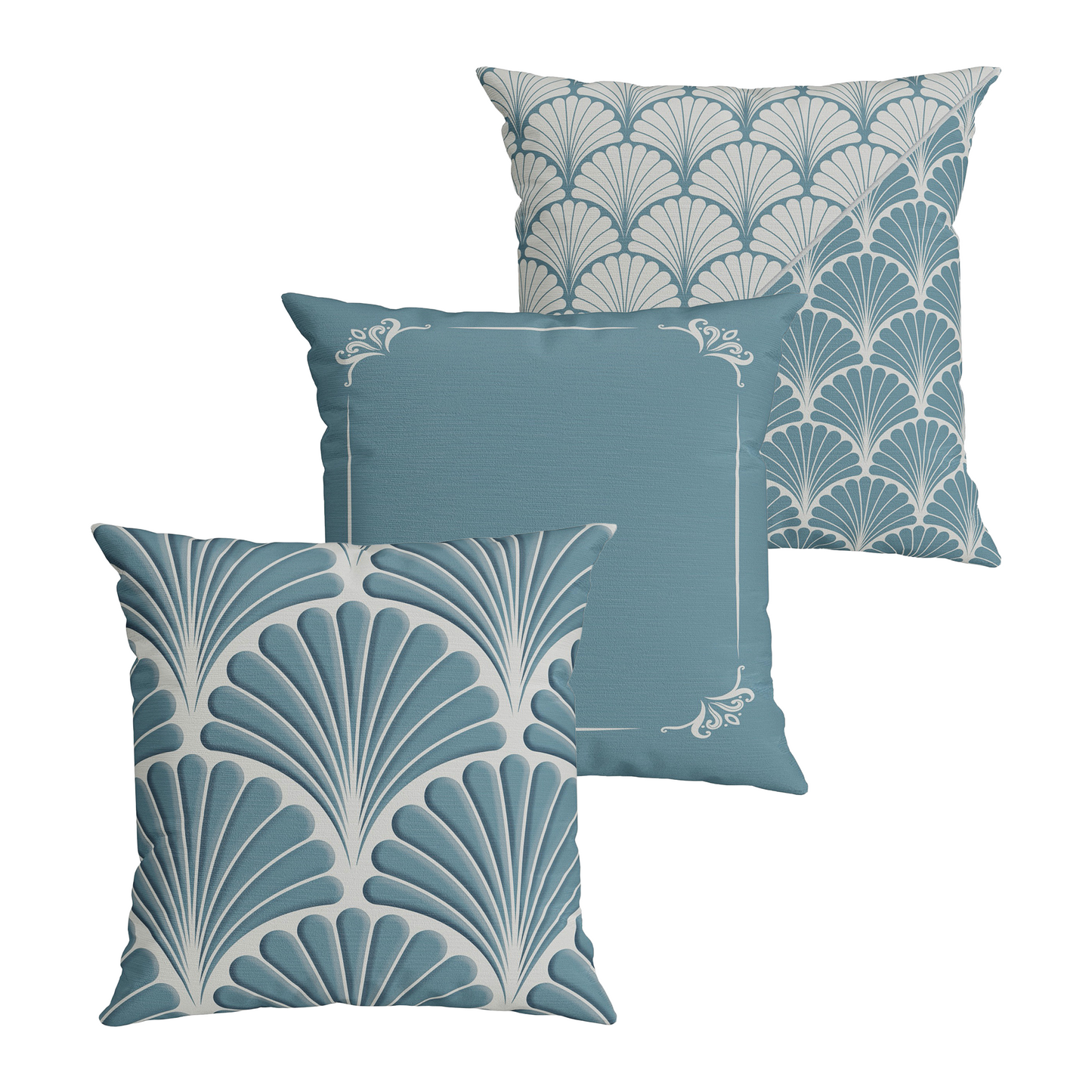 Kit Capa Almofada Aveludada Azul e Branca Leve Canelado Quadrada Serenity