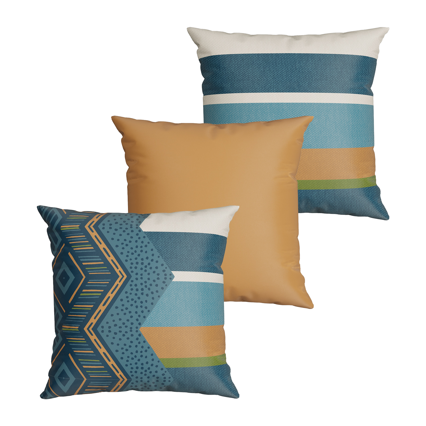 Kit Capa Almofada Azul e Terracota Cetim Tecido Brilhante Quadrada Vivace