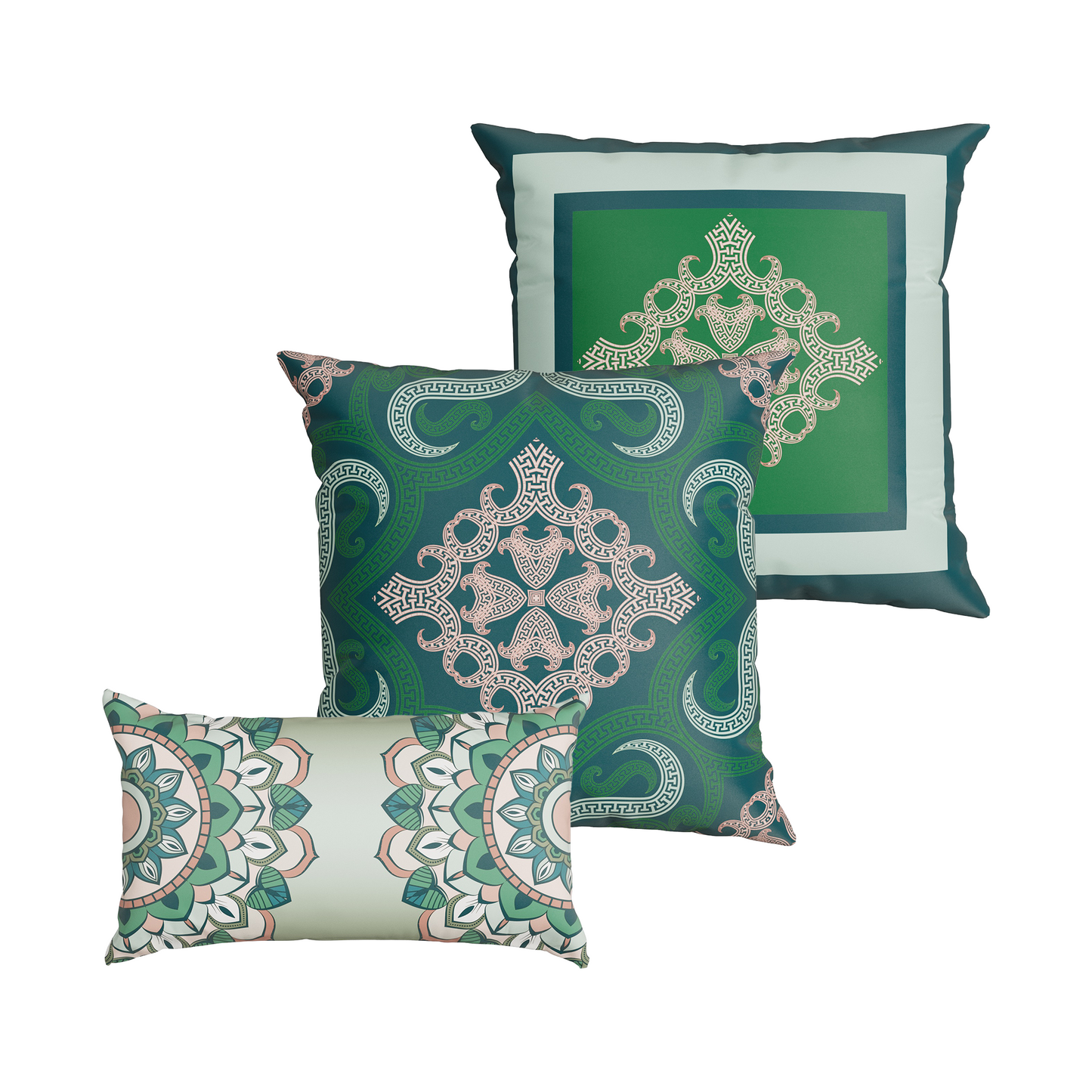 Kit Capa Almofada Verde e Azul Cetim Tecido Brilhante Quadrada Vivace