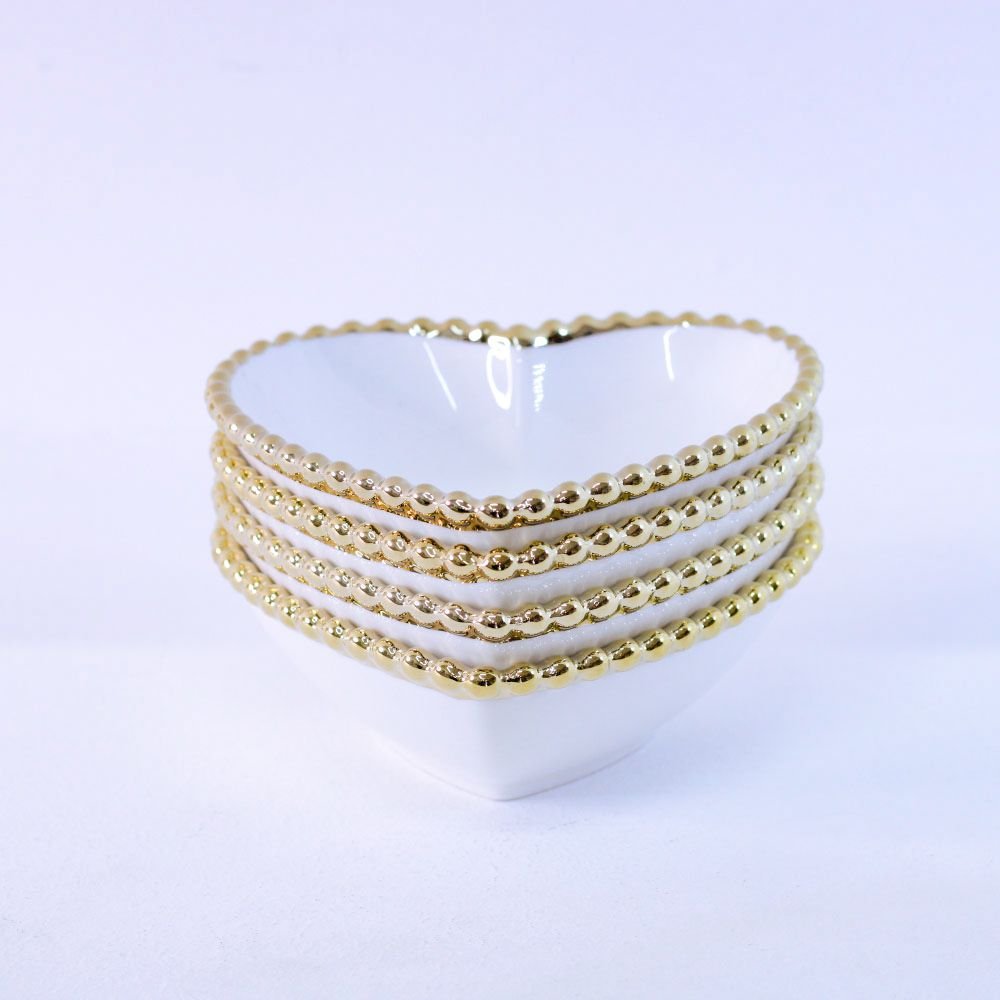 Bowl Coração Branco Borda Dourada