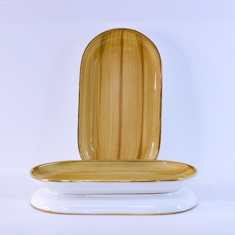 Travessa Oval Cacau Borda Dourada