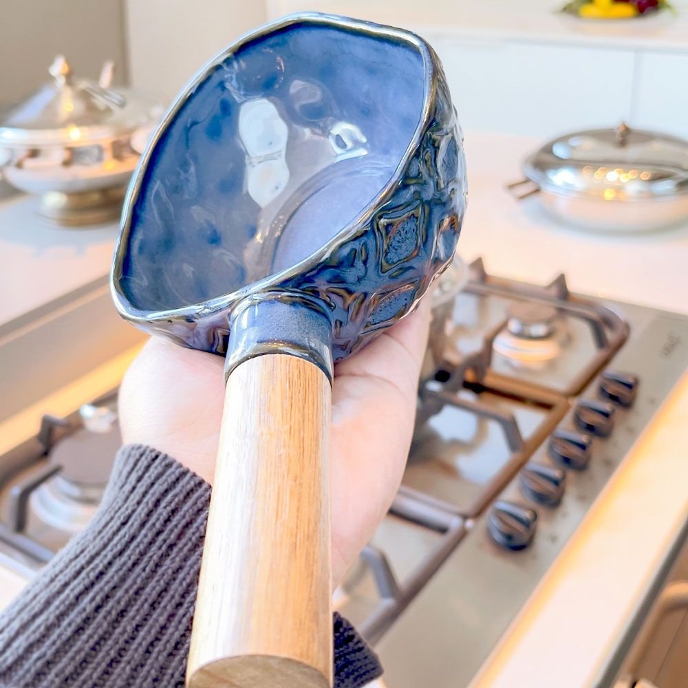 Bowl Azul Com Cabo de Bambu