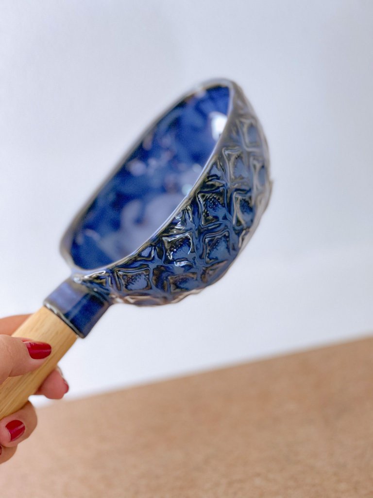 Bowl Azul Com Cabo de Bambu
