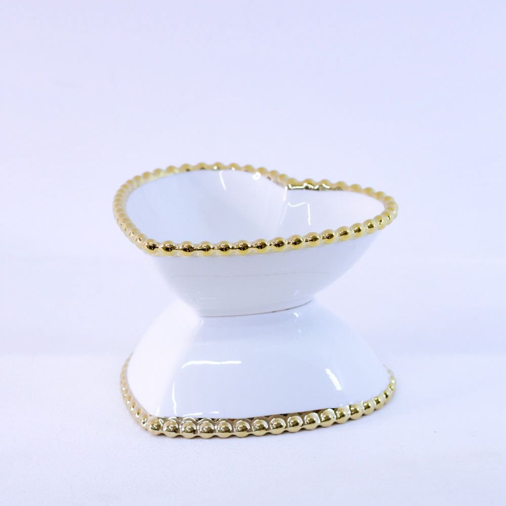 Bowl Coração Branco Borda Dourada