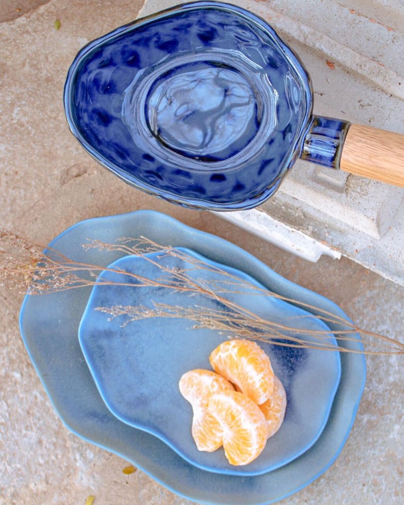 Bowl Azul Com Cabo de Bambu