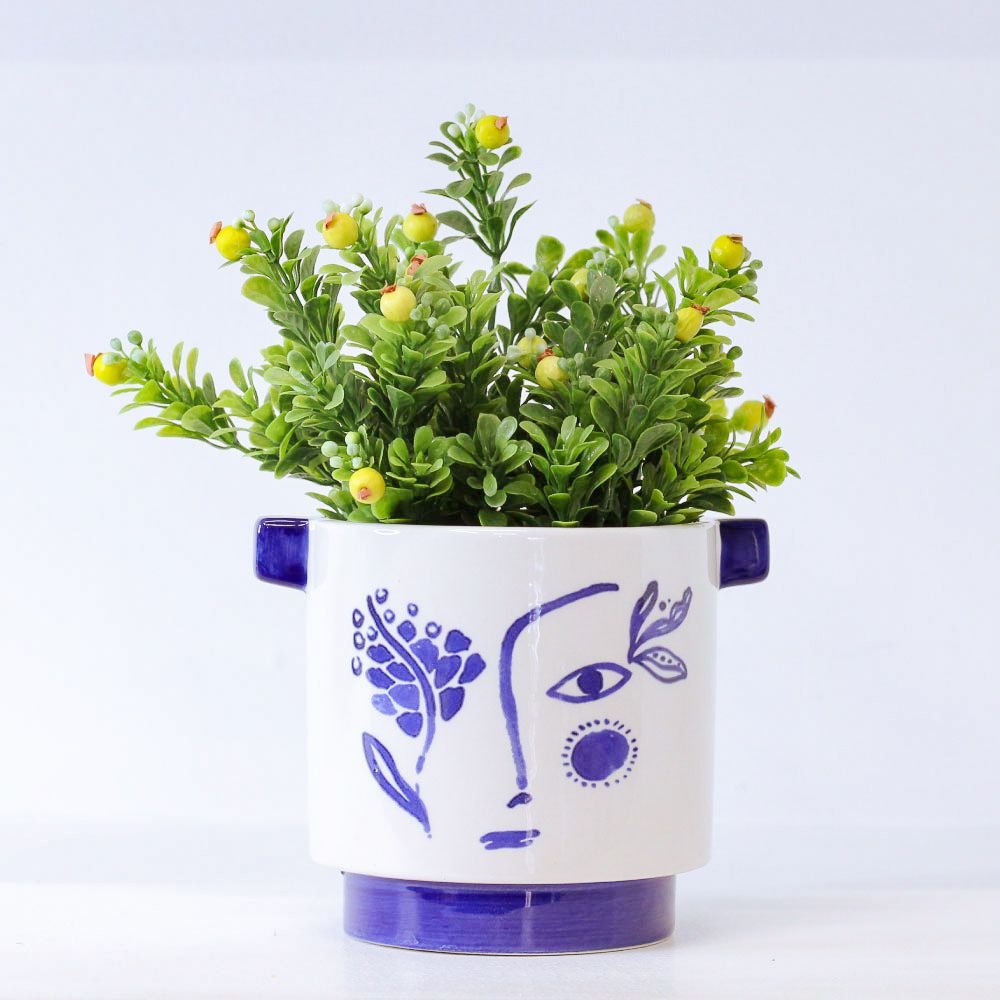 Cachepot Floreira Rosto - Azul - MIni Vaso Decoração