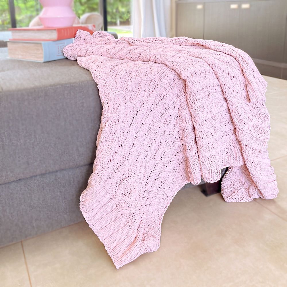 Manta Peseira de Tricot Rosa Chenille 1,30x1,50m Sofá/Sala/Colchão