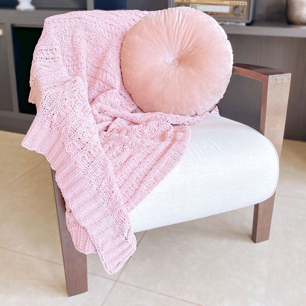 Manta Peseira de Tricot Rosa Chenille 1,30x1,50m Sofá/Sala/Colchão