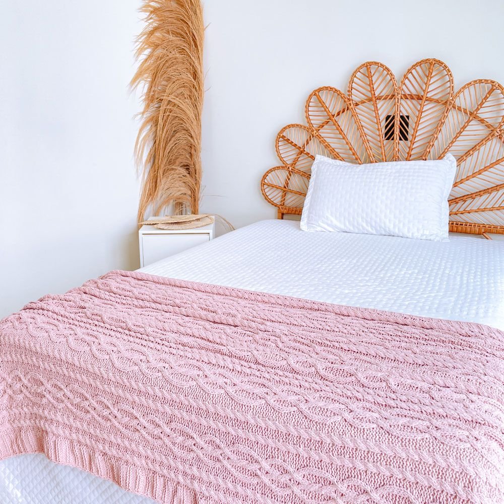 Manta Peseira de Tricot Rosa Chenille 1,30x1,50m Sofá/Sala/Colchão