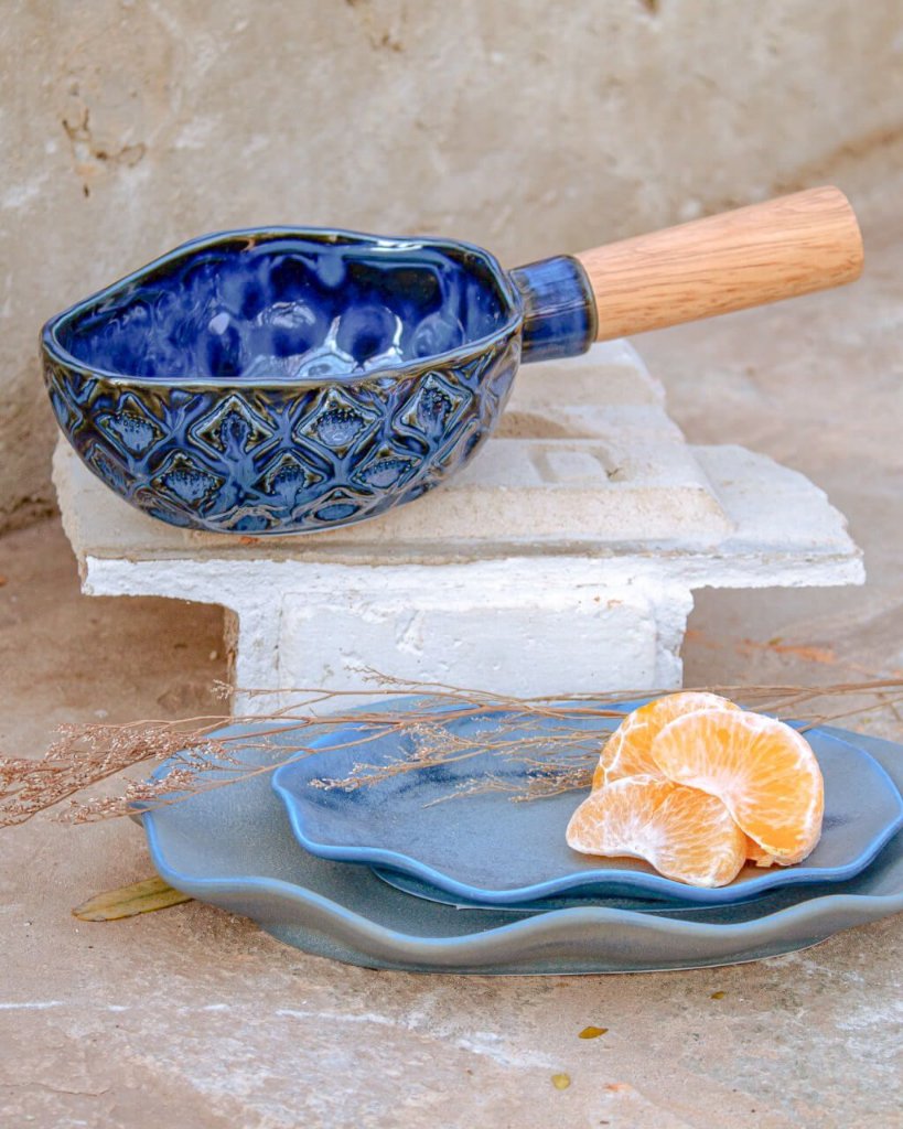 Bowl Azul Com Cabo de Bambu