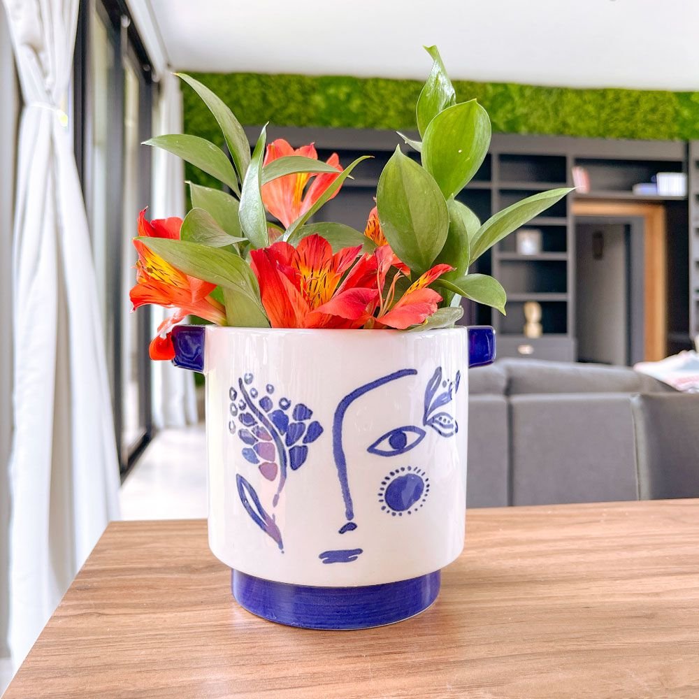 Cachepot Floreira Rosto - Azul - MIni Vaso Decoração