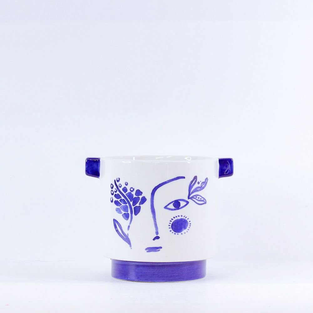 Cachepot Floreira Rosto - Azul - MIni Vaso Decoração